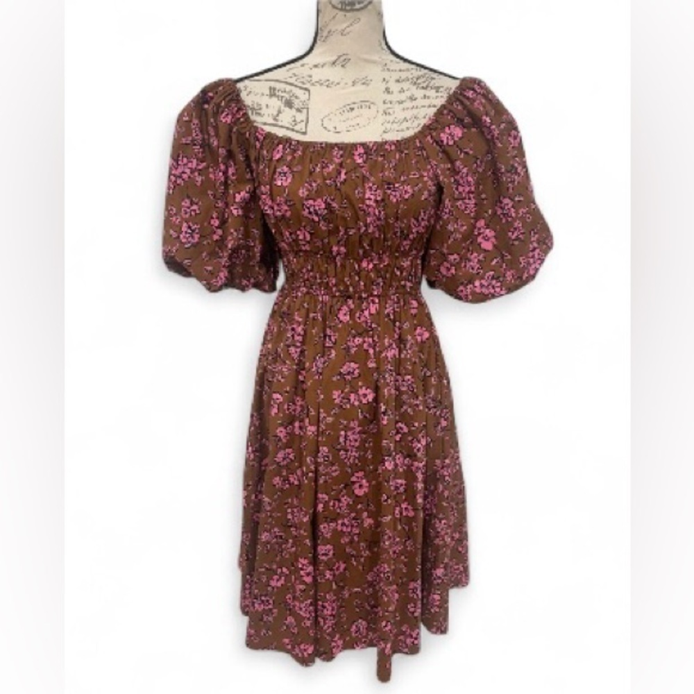 Polagram Puff Sleeve Floral Dress w/ Pockets – Size M EUC 100% Cotton